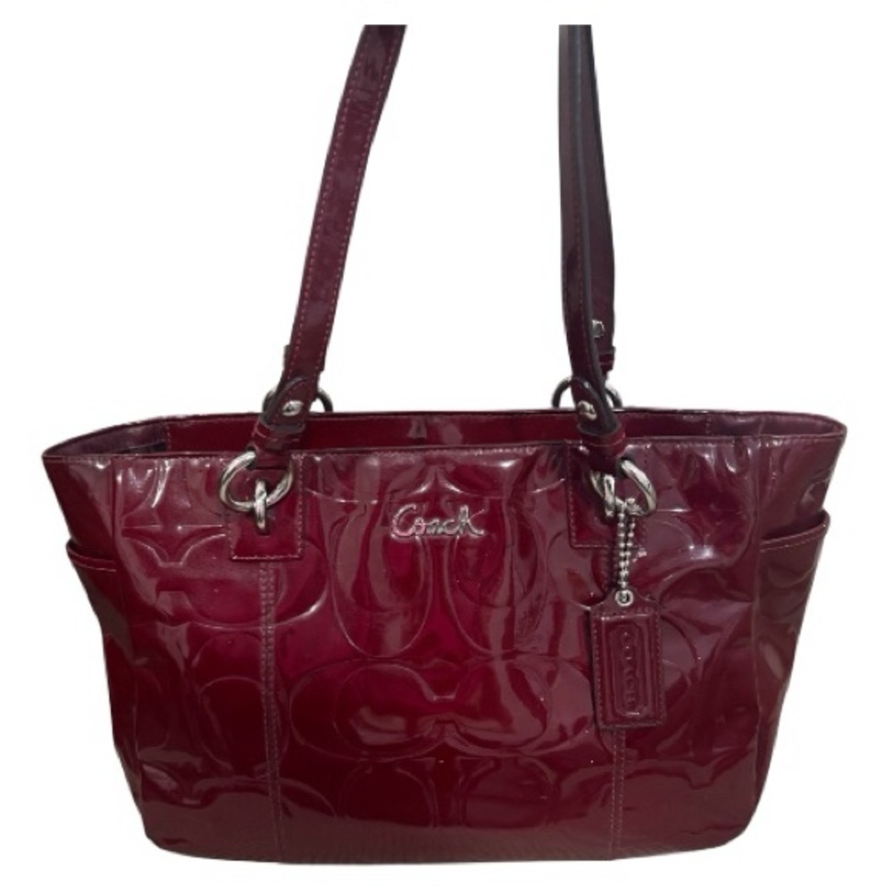 COACH Gallery Monogram Embossed Burgundy/Ox Blood Patent Leather Tote Bag